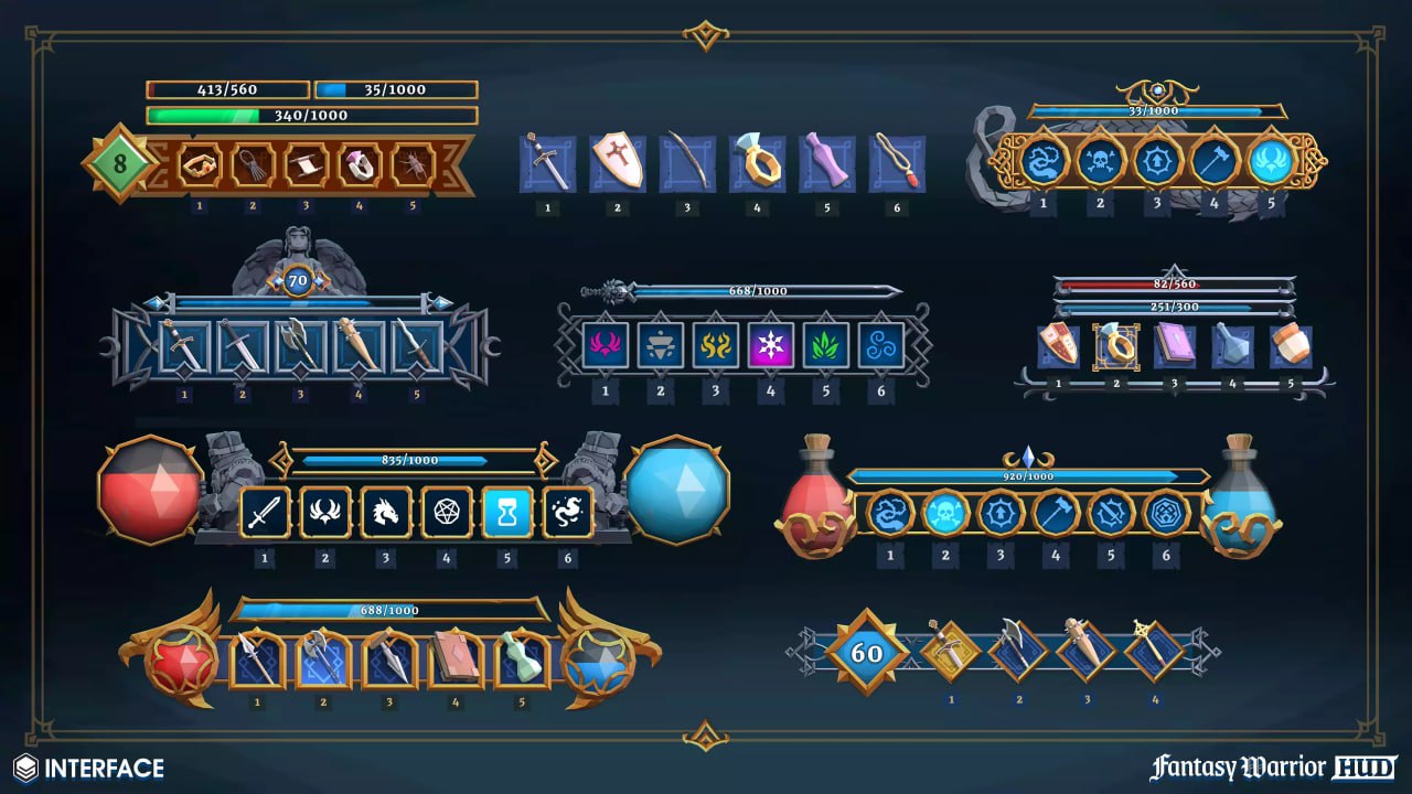 Fantasy Warrior HUD - Synty INTERFACE - GUI📱 - изображение 2