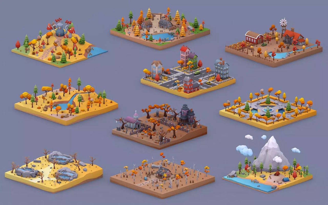 Low Poly Autumn Locations Pack📱