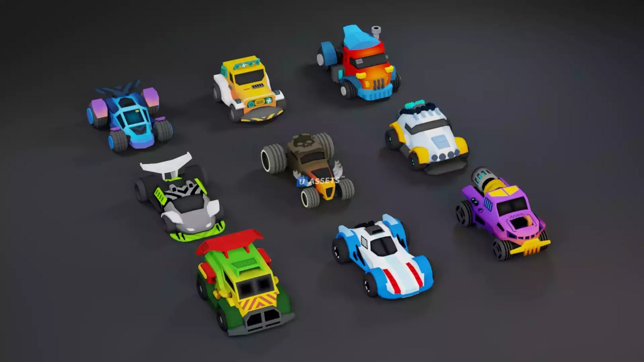 Low Poly Tiny Cartoon Racing Cars Asset Pack📱